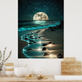 Poster Belle Pleine lune Plage Océan étoile Nuit (Cuisine)