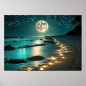 Poster Belle Pleine lune Plage Océan étoile Nuit (Devant)