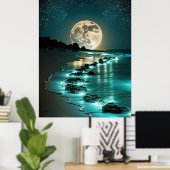 Poster Belle Pleine lune Plage Océan étoile Nuit (Bureau à domicile)