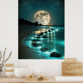 Poster Belle Pleine lune Plage Océan étoile Nuit (Cuisine)