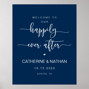 Poster Belle police moderne Navy, Bienvenue au mariage