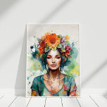 Poster Belle Portrait de fille avec des fleurs dans la tê<br><div class="desc">Belle Portrait de fille avec fleurs dans sa tête Poster</div>