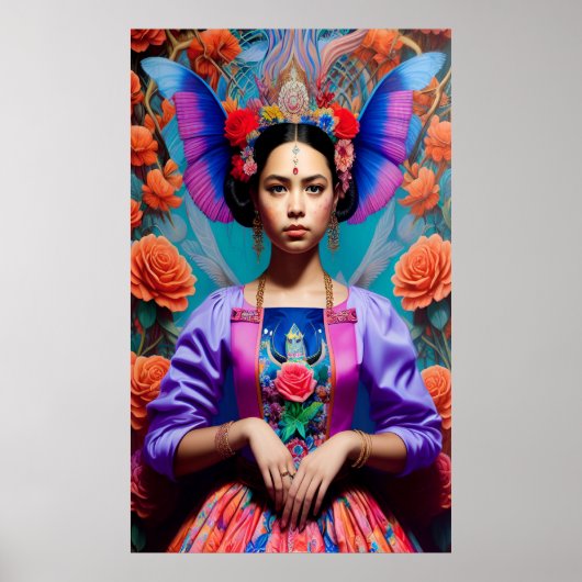 Poster Belle princesse avec robe florale (Devant)