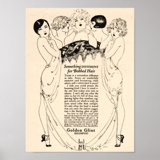 Poster Belle publicité au shampooing des années 1920 (Devant)