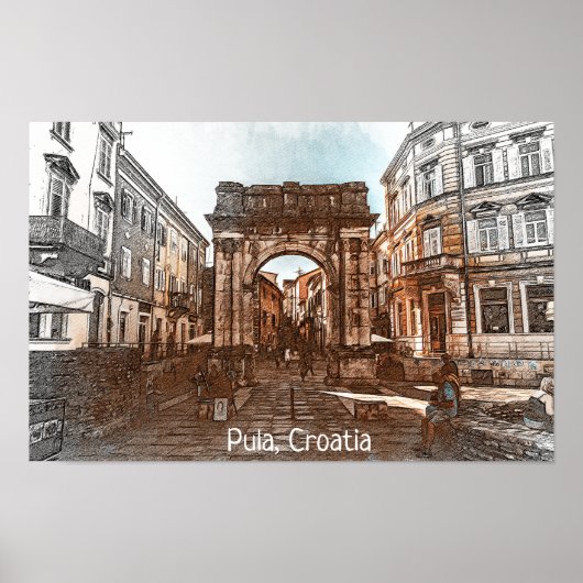 Poster Belle Pula Croatie Ville Peinture (Devant)