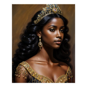 Poster Belle Reine Noire portant une couronne dorée