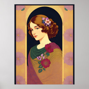 Poster Belle, rétro, art déco, portrait de femme des anné