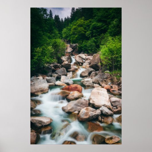 Poster Belle rivière en cascade au printemps (Devant)