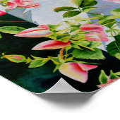 Poster Belle rose rose rouge roses blanc aquarelle floral (Coin)