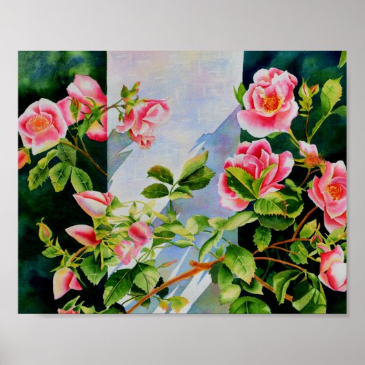 Poster Belle rose rose rouge roses blanc aquarelle floral (Devant)