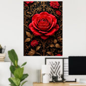 Poster Belle rose rouge (Bureau à domicile)