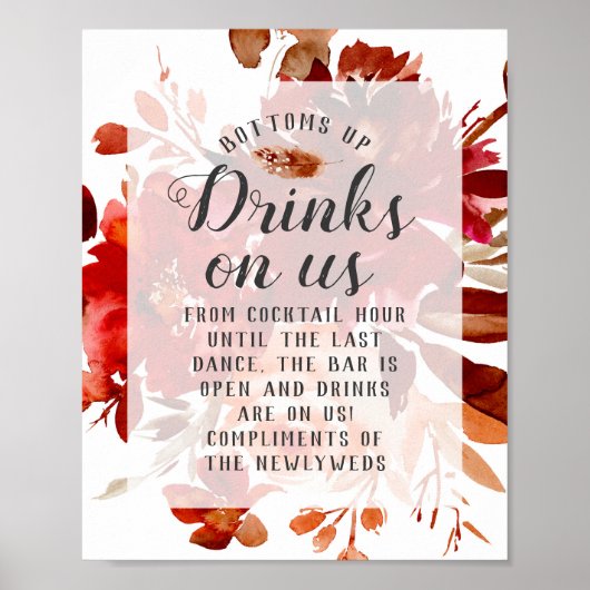 Poster Belle Rustique Florale encadrée Open Bar Panneau T (Devant)