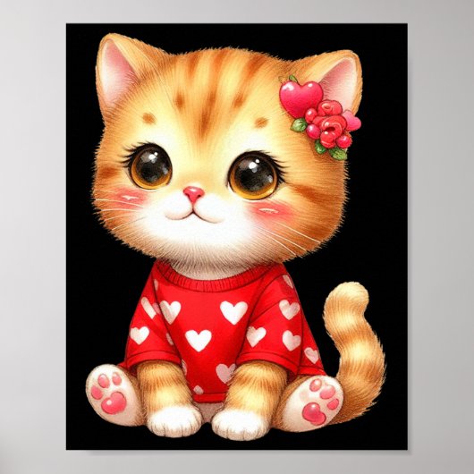 Poster Belle Saint Valentin Chat Kitten Avec Coeur (Devant)