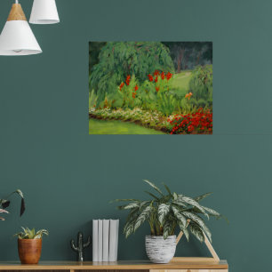Poster Belle scène de parc floral rouge et vert