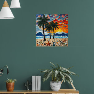 Poster Belle scène de plage avec des palmiers