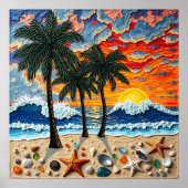 Poster Belle scène de plage avec des palmiers (Devant)