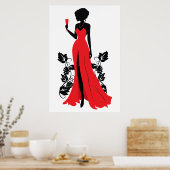 Poster Belle silhouette de jeune femme avec verre (Cuisine)