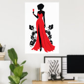 Poster Belle silhouette de jeune femme avec verre (Bureau à domicile)