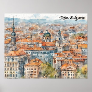 Poster Belle Sofia Bulgarie Peinture Aquarelle Ville