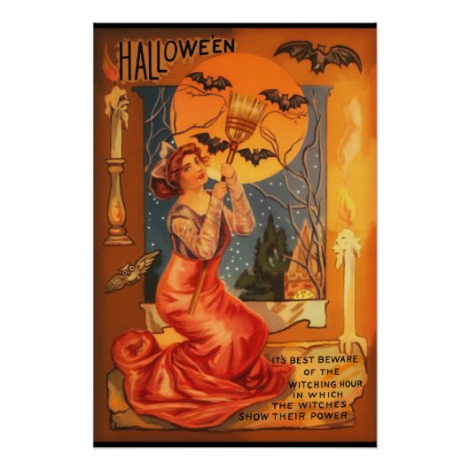 Poster Belle Sorcière Vintage Halloween Salutation (Devant)