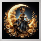 Poster Belle Steampunk Woman sur la Lune (Devant)