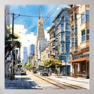 Poster Belle stylo et croquis d'encre de San Francisco