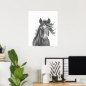 Poster Belle tête de cheval Portrait noir blanc (Bureau à domicile)