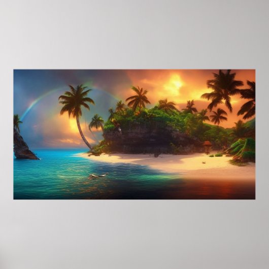 Poster Belle Tropical South Pacific Island arc en ciel (Devant)