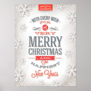 Poster Belle typographie rouge et blanche Snowflakes