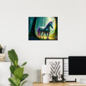Poster Belle Unicorne debout dans la Forêt. (Bureau à domicile)