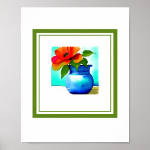 Poster Belle Vase Fleur Bleue Fleur Gauche Poste