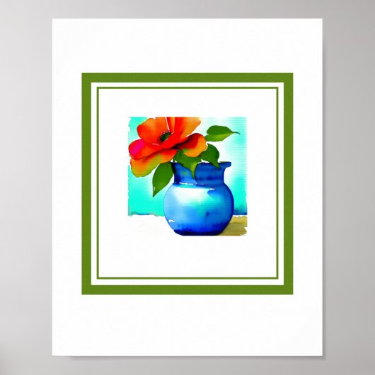 Poster Belle Vase Fleur Bleue Fleur Gauche Poste (Devant)