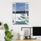 Poster Belle vue de cascade, fausse fenêtre (Bureau à domicile)