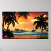 Poster Belle vue sur l'île tropicale palmiers océaniques  (Devant)