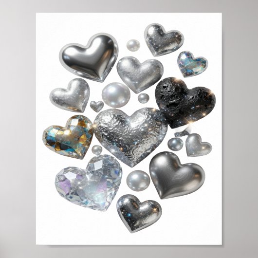 Poster Belles COEURS ET ÉTOILES en Argent Design (Devant)