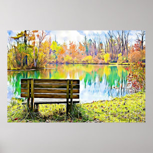 Poster Belles feuilles d'automne et reflet du lac