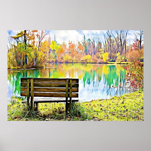 Poster Belles feuilles d'automne et reflet du lac (Devant)