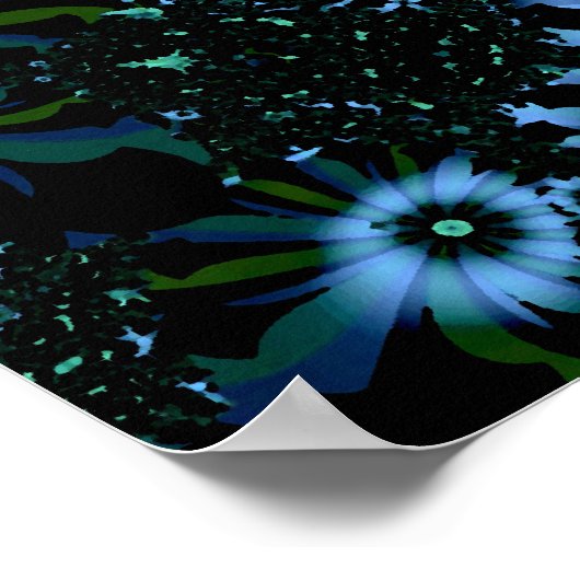 Poster Belles Fleurs Bleues Art Fractal fin (Coin)
