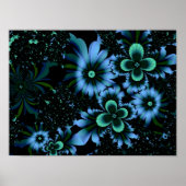 Poster Belles Fleurs Bleues Art Fractal fin (Devant)