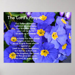 Poster Belles fleurs de jardin bleu. La prière du Seigneu