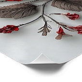 Poster Belles fleurs et feuilles rouges (Coin)