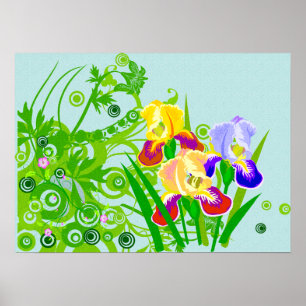 Poster Belles fleurs florales d'iris d'affiche ou