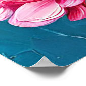 Poster Belles Fleurs Roses Avec Feuilles Verts (Coin)