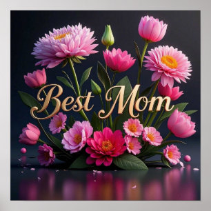 Poster Belles fleurs roses Meilleur Bouquet de maman jama