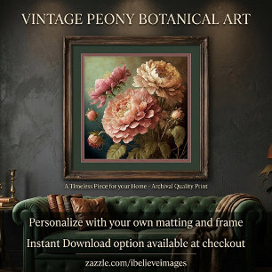 Poster Belles floraisons de pivoine vintage