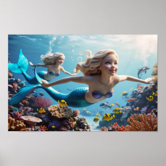 Poster Belles Jumelles Sirènes - Aventure Sous-Marine 