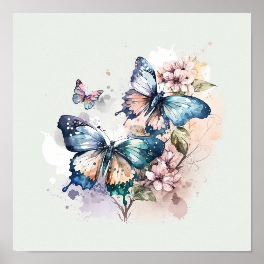 Poster Belles papillons et fleurs (Devant)