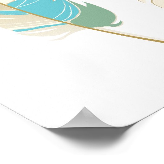 Poster Belles plumes en Turquoise, vert et crème (Coin)