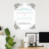 Poster Belles Roses Blanches Dentelle et Perles (Bureau à domicile)