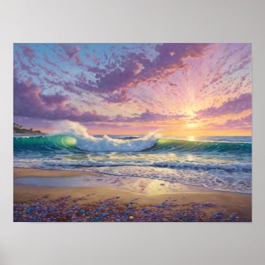 Poster Belles vagues de plage et art de rivage (Devant)